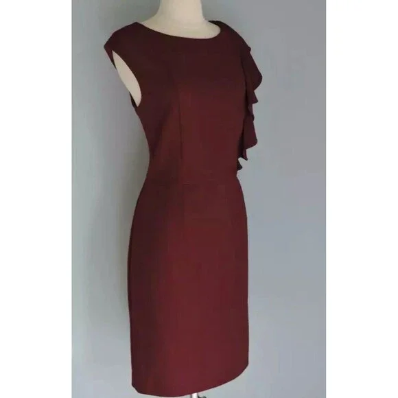 JESSICA HOWARD Wine Ruffle Stretch Sheath Dress Medium - Picture 3 of 14